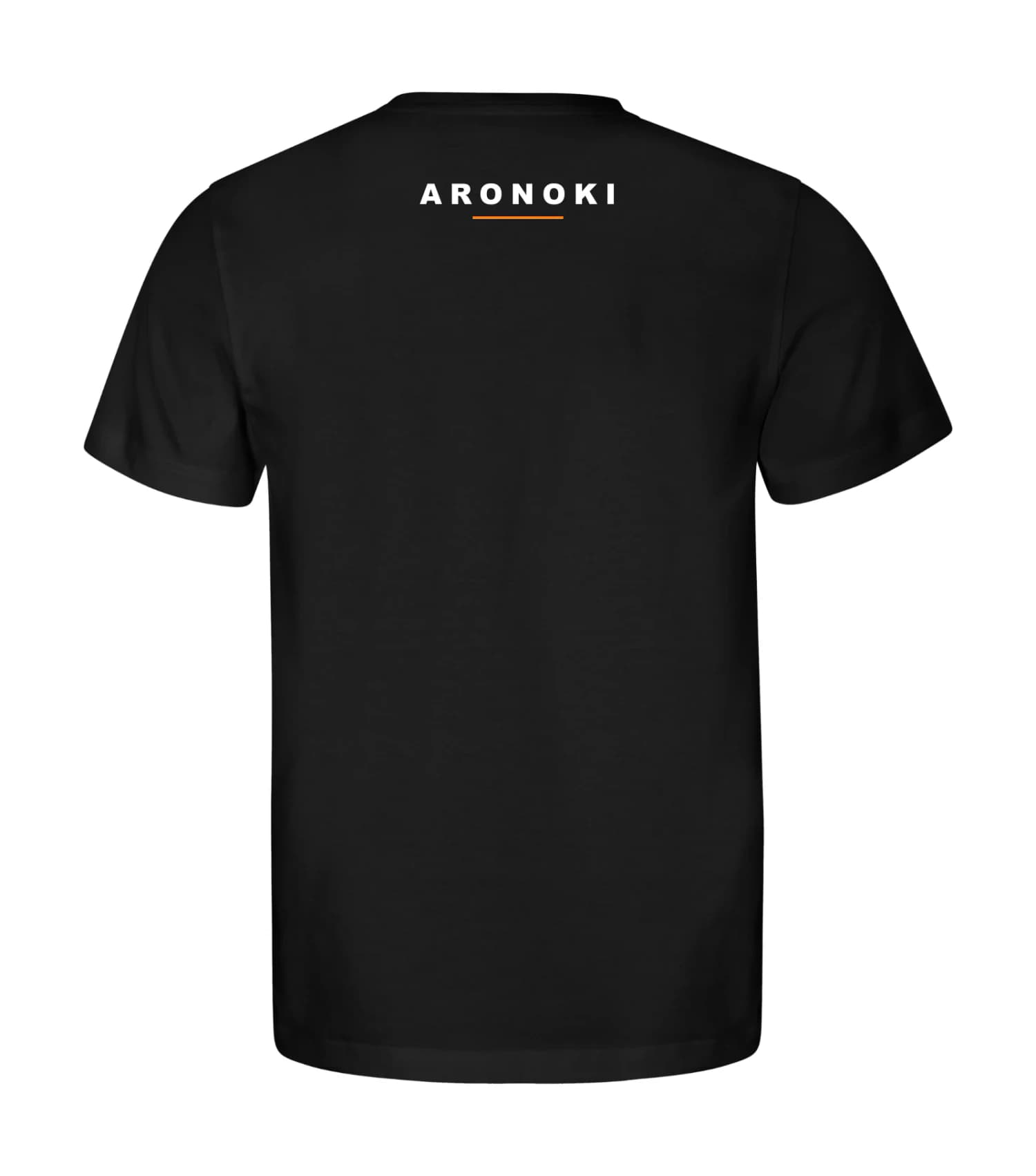 Black ARONOKI Born 01 T-shirt back with a restrained upper-back wordmark
